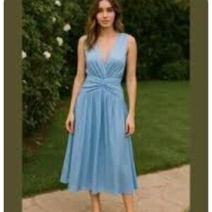 Revolve X Divine Heritage Empire Dress Womens XS Sky Blue Chiffon Sparkle 8